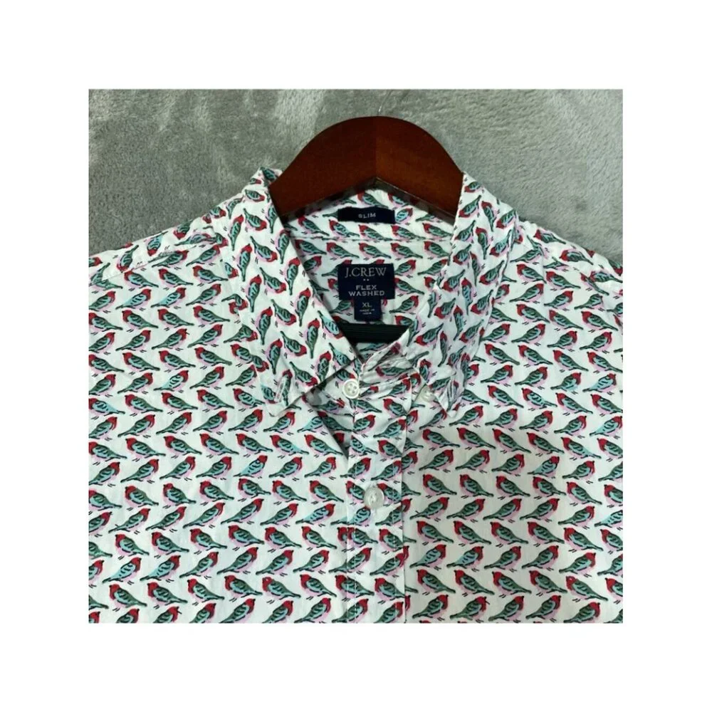 J.Crew Flex Men's XL Shirt Slim Bird All over Print Cotton Short sleeve